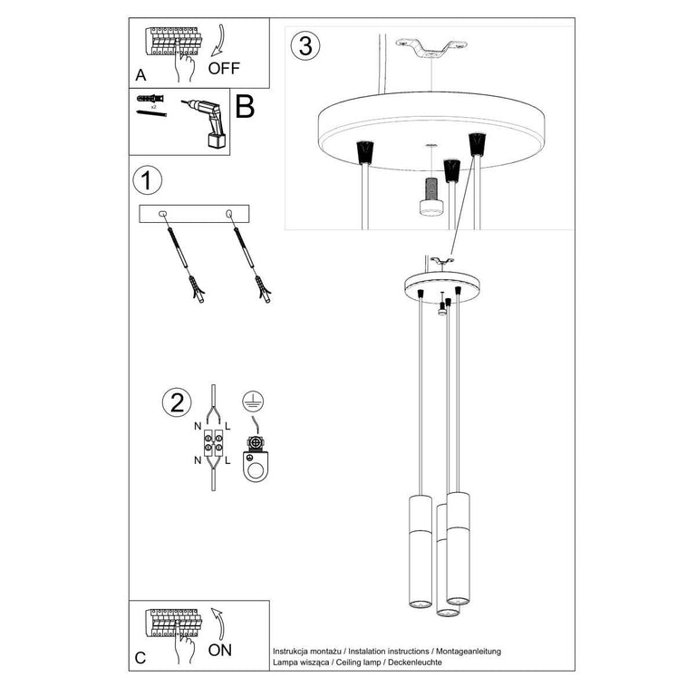 3-lichts hanglamp Pablo