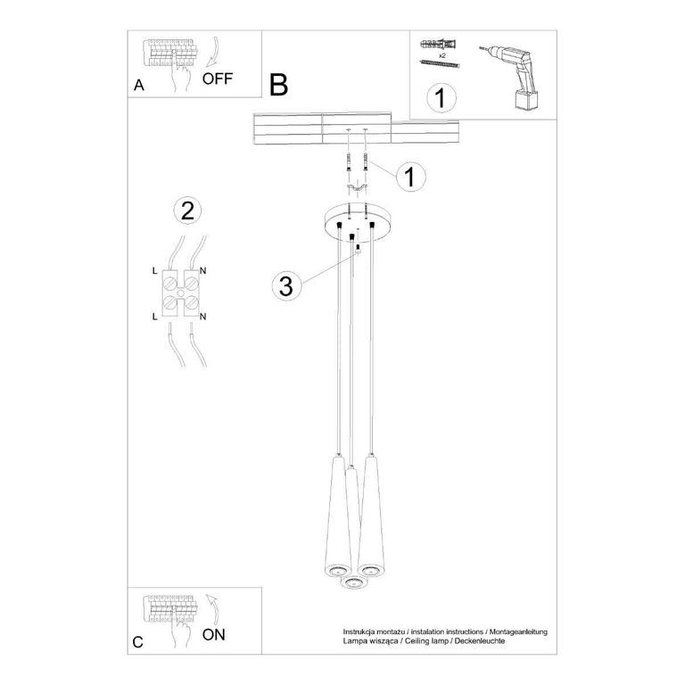 3-lichts hanglamp Sula