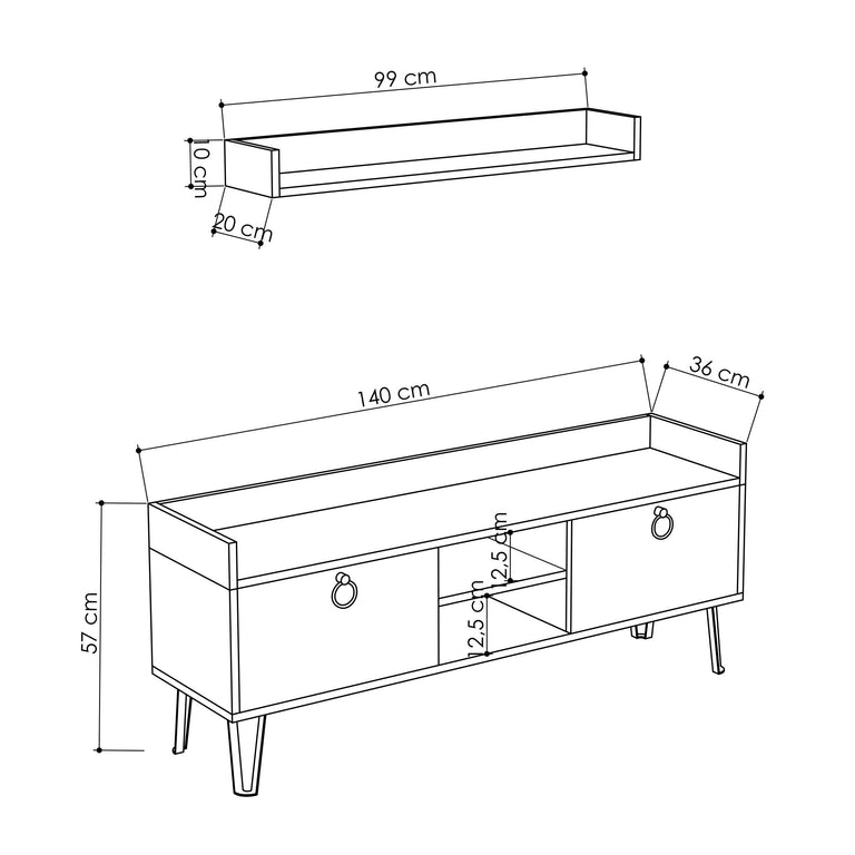 TV-meubel met wandplank Aisha