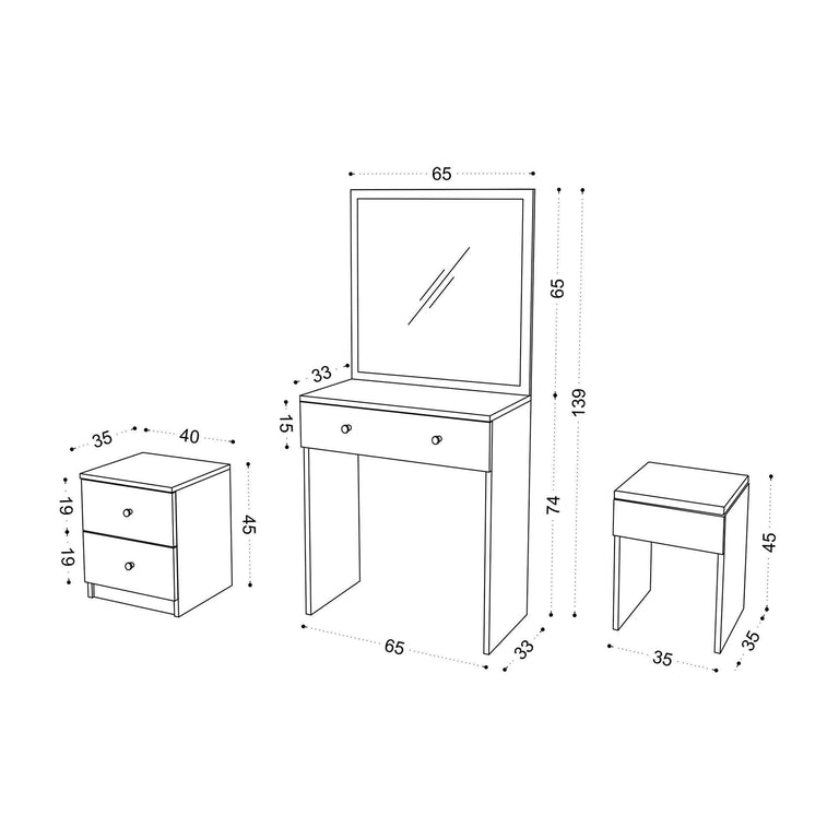 3-delige kaptafel set Nice