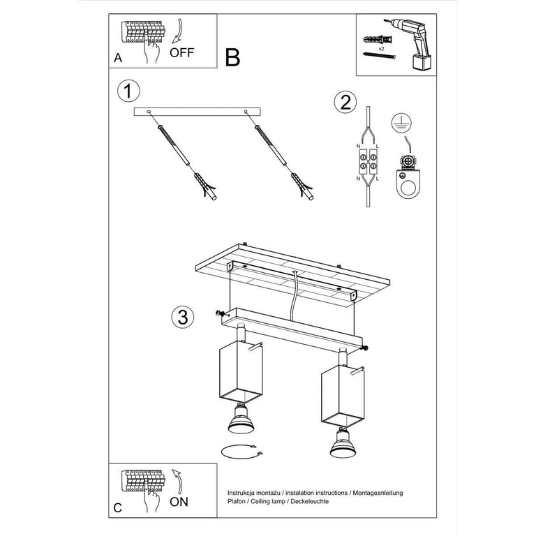 2-lichts plafondlamp Merida