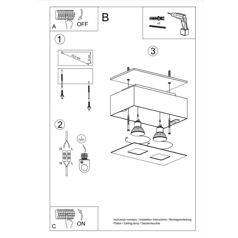 2-lichts plafondlamp Mono