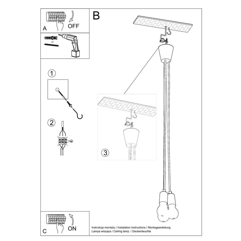 3-lichts hanglamp Diego