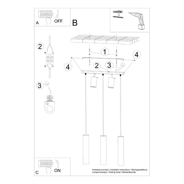 3-lichts hanglamp Ring