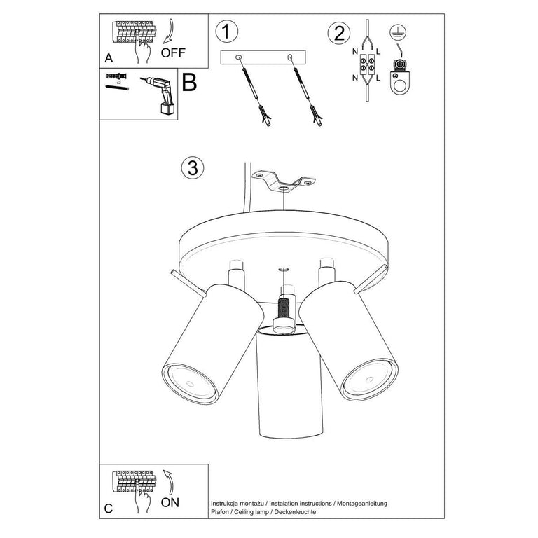 3-lichts plafondlamp Ring