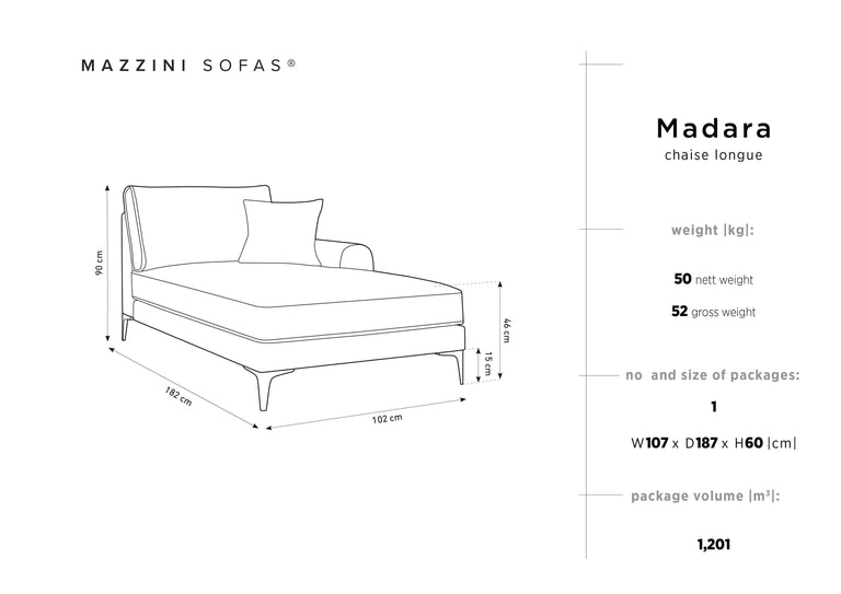 Chaise longue Madara rechts velvet