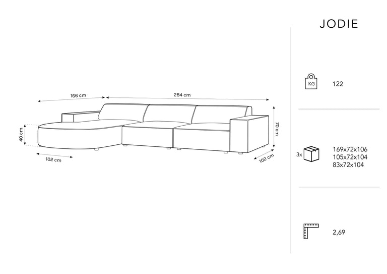 4-zits hoekbank Jodie bouclé Chaise Longue links