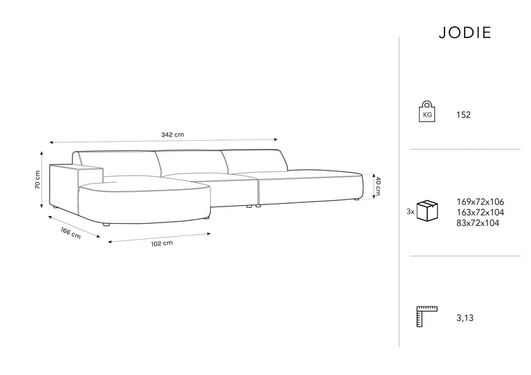 5-zits hoekbank Jodie bouclé Chaise Longue links