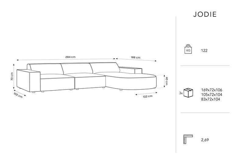 4-zits hoekbank Jodie bouclé Chaise Longue rechts