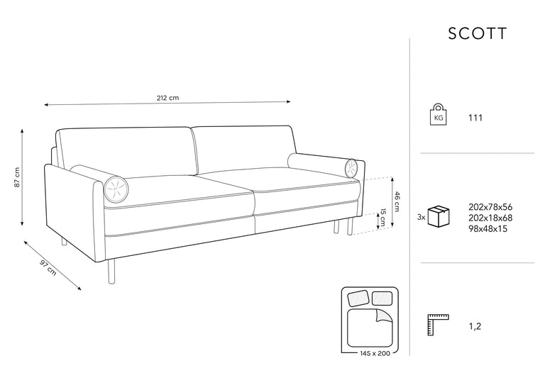 3-zits slaapbank Scott velvet