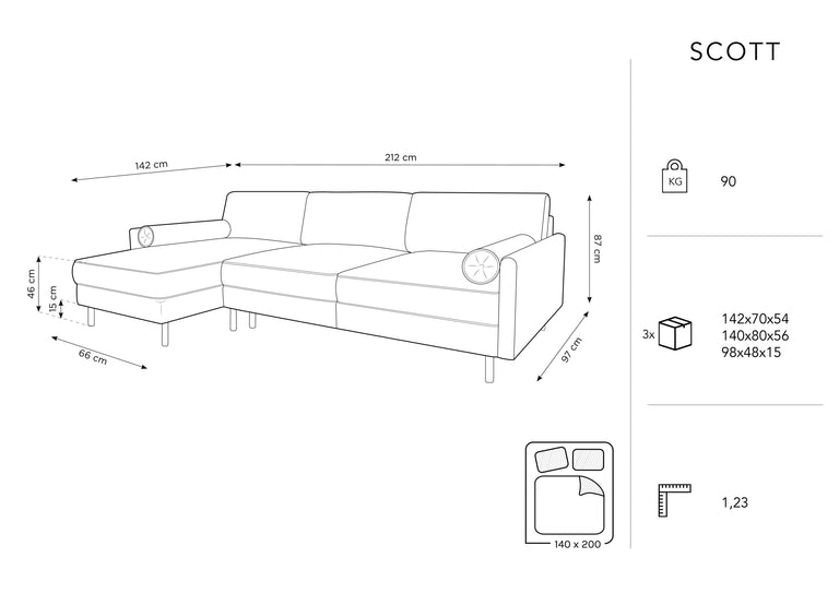 3.5-zits hoekslaapbank Scott velvet links met opbergruimte