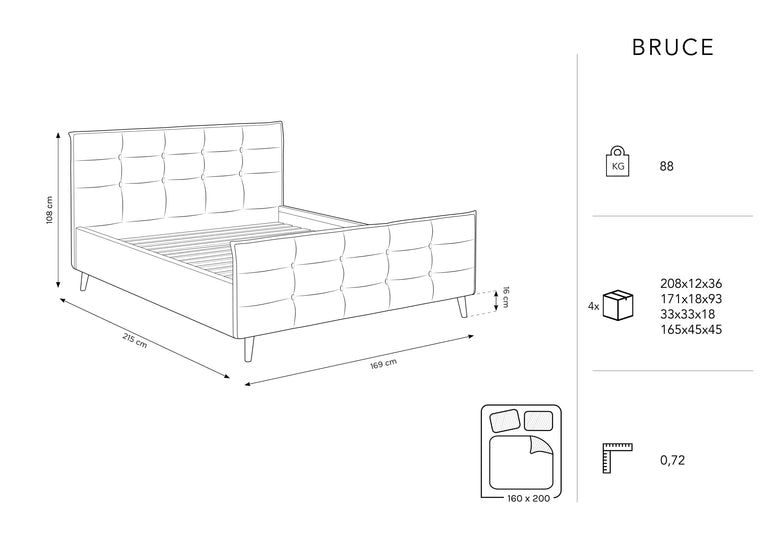 Bedframe met hoofdbord Bruce 160 x 200 cm