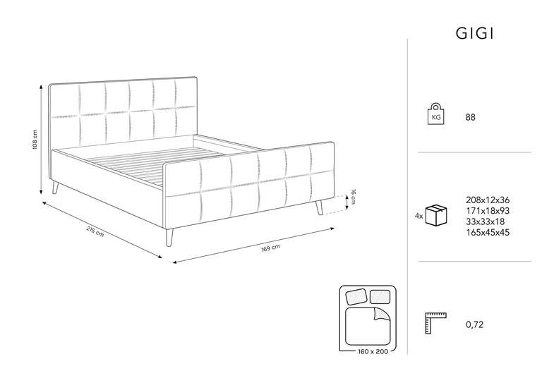 Bedframe met hoofdbord Gigi 160 x 200 cm