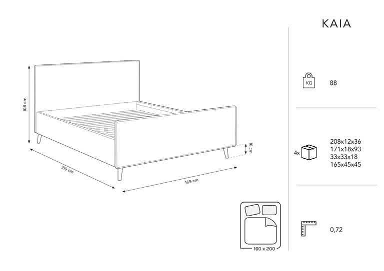 Bedframe met hoofdbord Kaia 160 x 200 cm