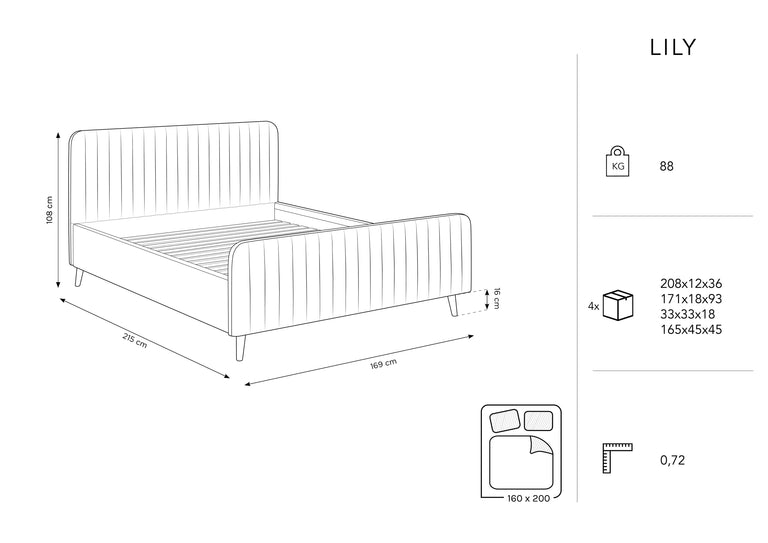 Bedframe met hoofdbord Lily 160 x 200 cm