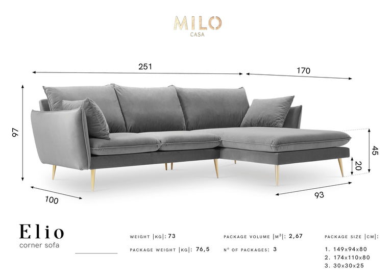 3.5-zitshoekbank Elio rechts velvet