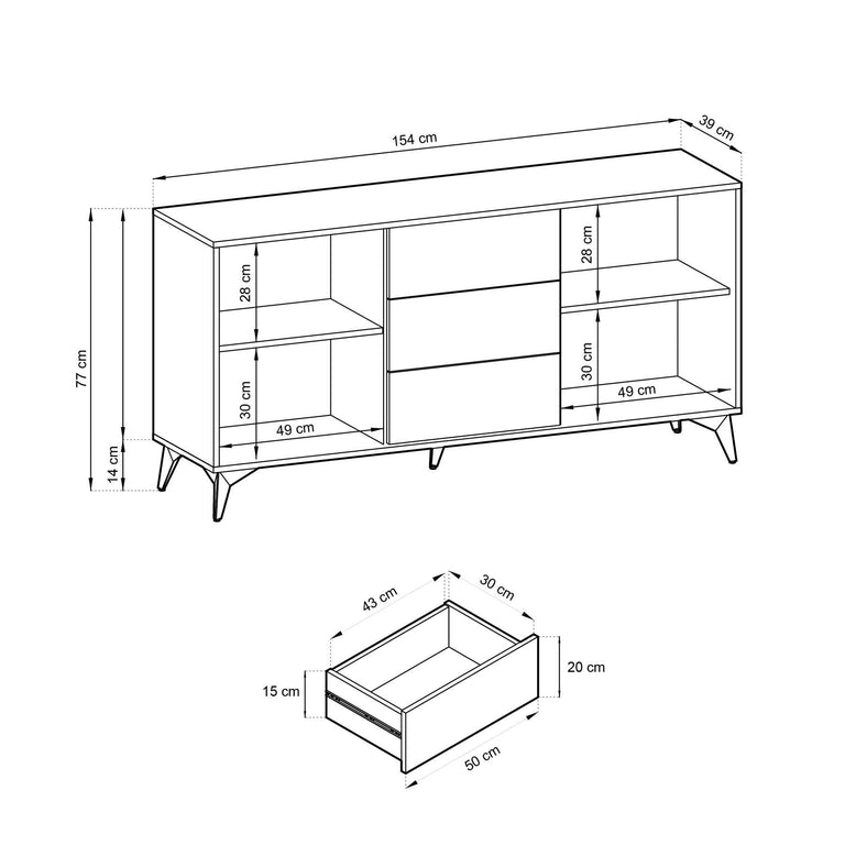 Dressoir Renée 3 lades 2 deurs