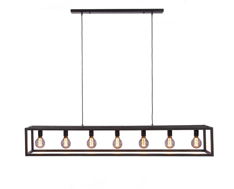 Zwarte hanglamp eettafel frame Charlie 7-lichts