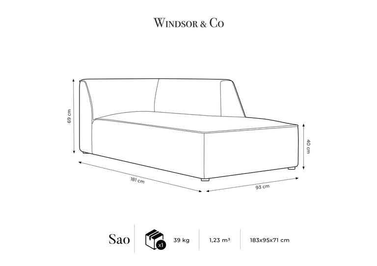 Chaise longue Sao ribstof rechts